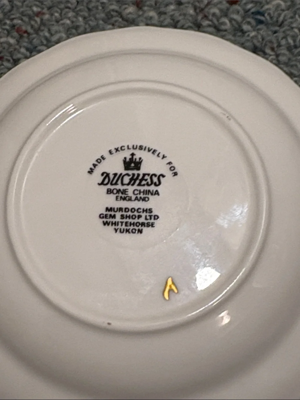 Duchess bone china, made for Murdochs Gem Shop, Whitehorse Yukon.